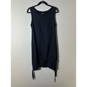 Muza Navy Blue Linen Sheath Dress with Ruffled Bottom Sz S